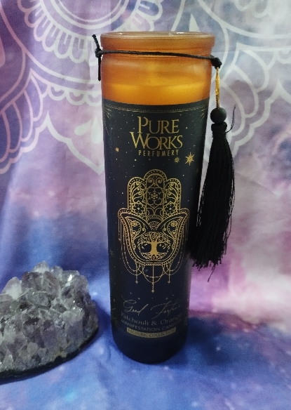 VELA BUENA FORTUNA CON PACHULI Y NARANJA