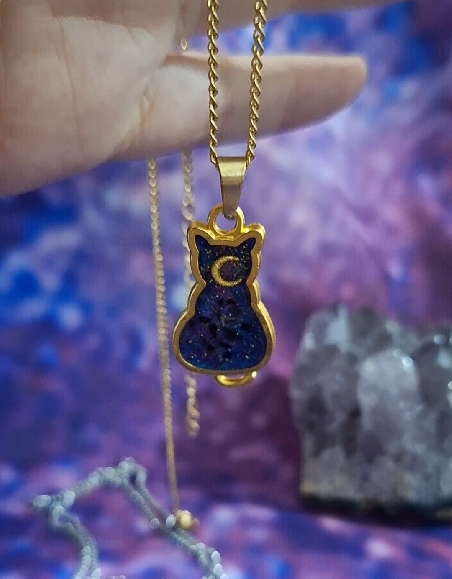 COLGANTE GATO DE ACERO INOXIDABLE CON TURMALINA