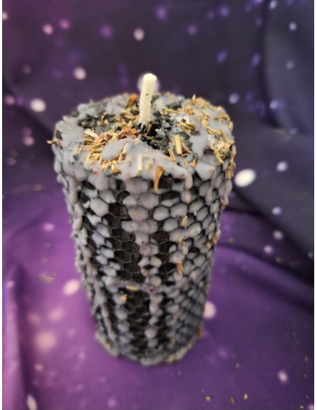 VELA DE MIEL DE PROTECCION CON TURMALINA NEGRA.