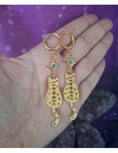 PENDIENTES GATO EN ACERO INOXIDABLE DORADO