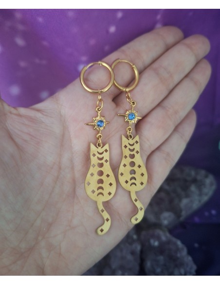 PENDIENTES GATO EN ACERO INOXIDABLE DORADO