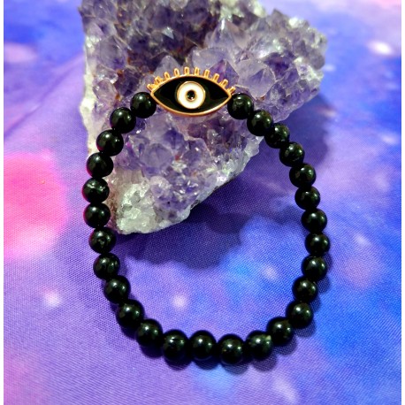 PULSERA DE OBSIDIANA CON OJO TURCO DE ACERO INOXIDABLE