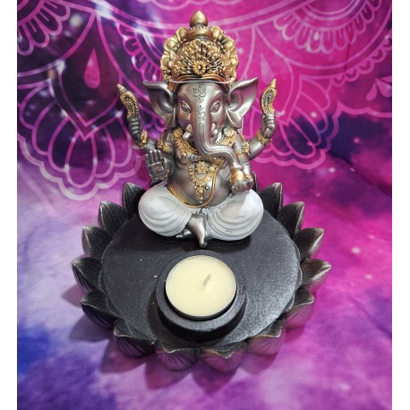 PORTA VELAS GANESHA CON F LOR DE LOTO