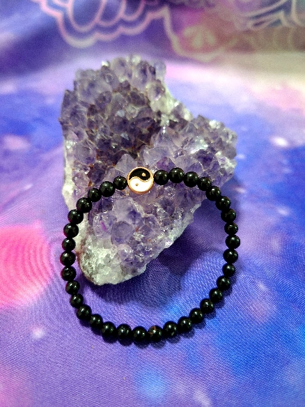 PULSERA DE OBSIDIANA CON YIN YANG DE ACERO INOXIDABLE