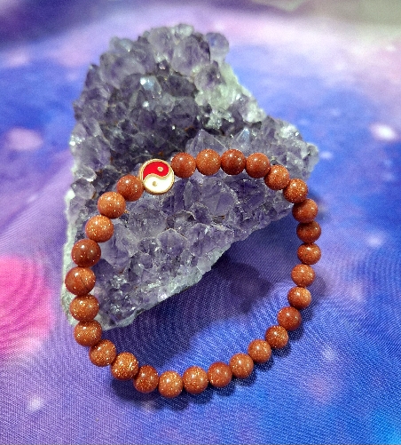 PULSERA DE AVENTURINA ROJA Y YIN YANG DE ACERO INOXIDABLE