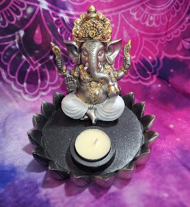PORTA VELAS GANESHA CON F LOR DE LOTO